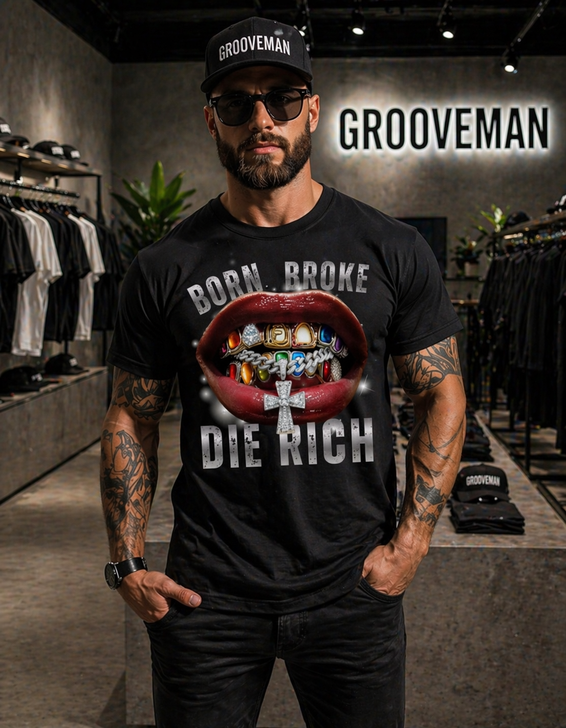 Born Broke Die Rich Graphic T-Shirt – Premium Streetwear Tee | Grooveman Exclusive | Unisex Cotton Shirt