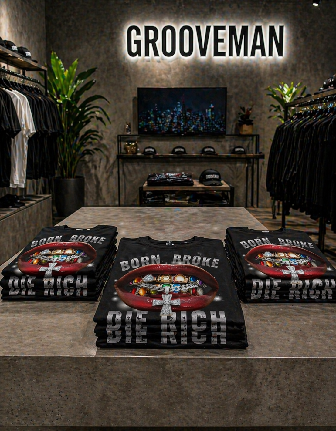 Born Broke Die Rich Graphic T-Shirt – Premium Streetwear Tee | Grooveman Exclusive | Unisex Cotton Shirt