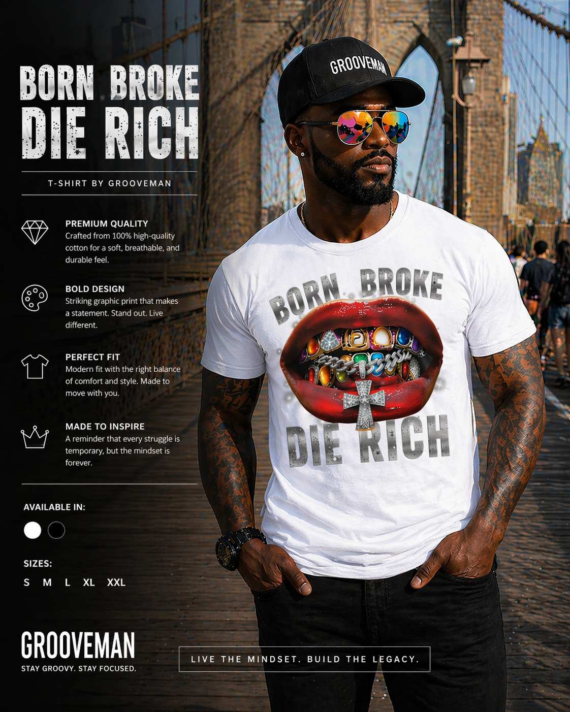 Born Broke Die Rich Graphic T-Shirt – Premium Streetwear Tee | Grooveman Exclusive | Unisex Cotton Shirt