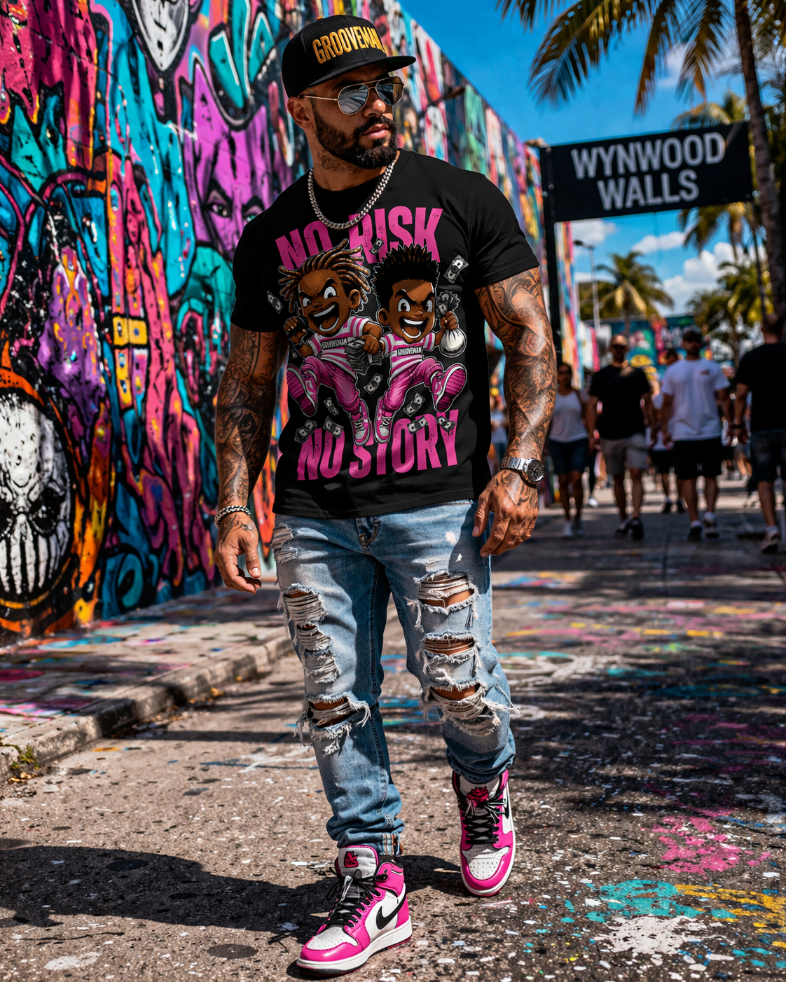 Men’s Graphic T-Shirt “No Risk No Story” – Grooveman Streetwear Tee (Oversized Fit)