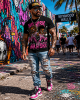 Men’s Graphic T-Shirt “No Risk No Story” – Grooveman Streetwear Tee (Oversized Fit)