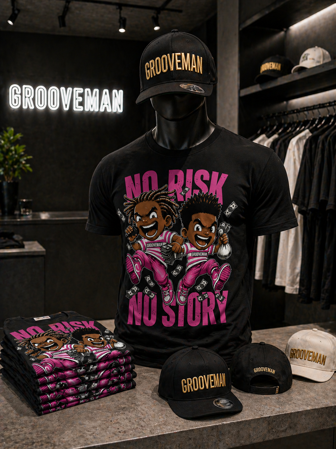 Men’s Graphic T-Shirt “No Risk No Story” – Grooveman Streetwear Tee (Oversized Fit)