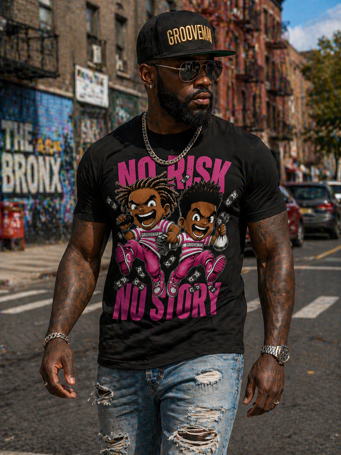 Men’s Graphic T-Shirt “No Risk No Story” – Grooveman Streetwear Tee (Oversized Fit)