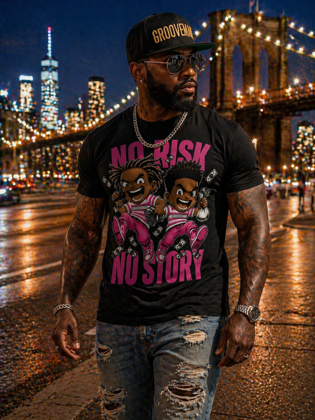 Men’s Graphic T-Shirt “No Risk No Story” – Grooveman Streetwear Tee (Oversized Fit)