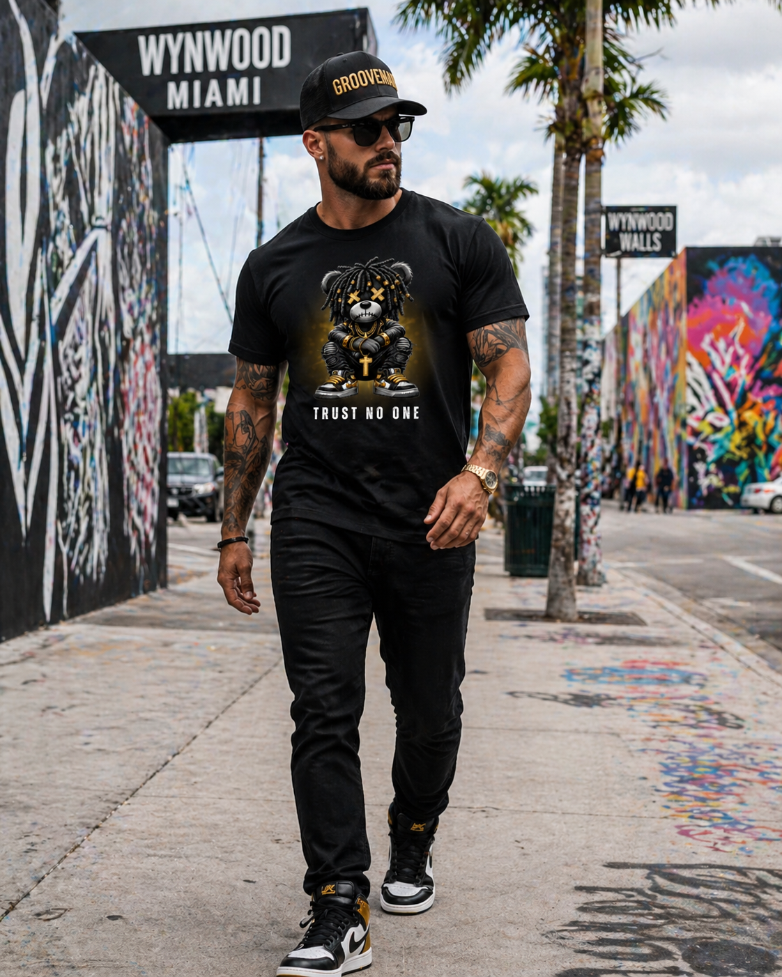 Grooveman “Trust No One” Black Collection T-Shirt – Luxury Streetwear Graphic Tee (Runs Big)