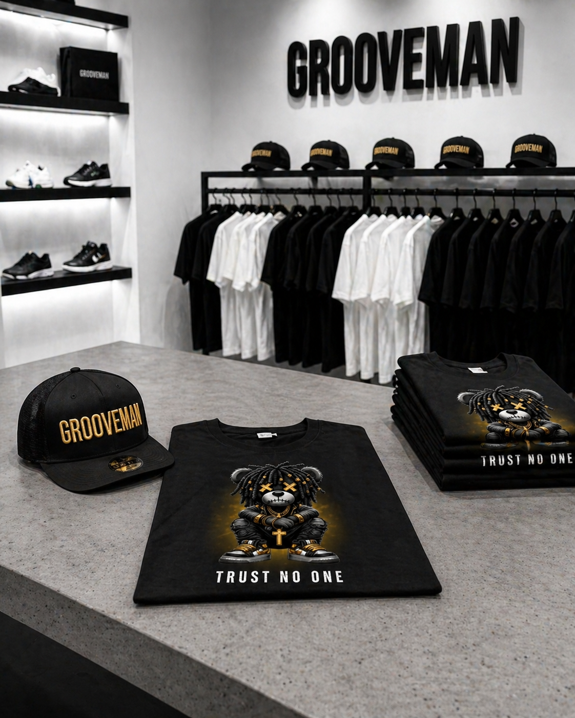 Grooveman “Trust No One” Black Collection T-Shirt – Luxury Streetwear Graphic Tee (Runs Big)