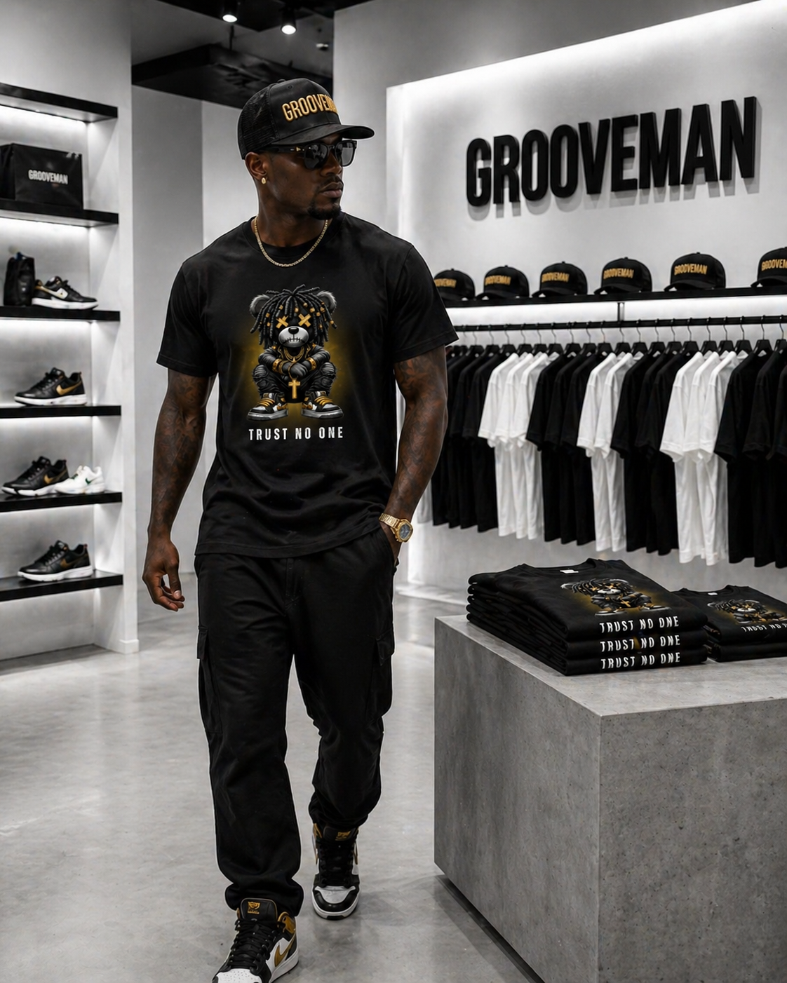 Grooveman “Trust No One” Black Collection T-Shirt – Luxury Streetwear Graphic Tee (Runs Big)