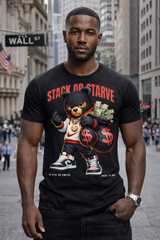 Men’s White Graphic T-Shirt “Stack or Starve” Red Bear – Regular Fit GROOVEMAN