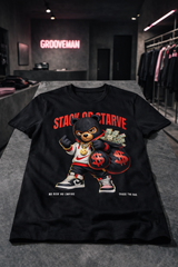 Men’s White Graphic T-Shirt “Stack or Starve” Red Bear – Regular Fit GROOVEMAN