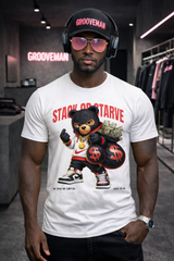 Men’s White Graphic T-Shirt “Stack or Starve” Red Bear – Regular Fit GROOVEMAN