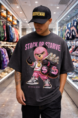 Stack or Starve Pink Bear Graphic Tee – Oversized Streetwear Fit GROOVEMAN