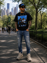 Men’s Distressed Slim Fit Jeans with Chain – Blue Ripped Denim