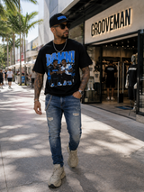 Men’s Distressed Slim Fit Jeans with Chain – Blue Ripped Denim
