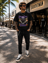 Black Island Men’s Black Distressed Slim Fit Jeans with Chain