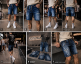 Black Island Distressed Denim Shorts – Paint Splatter & Chain Detail