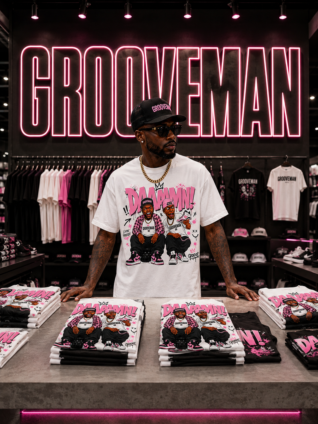 Grooveman DAAAAMN! Pink Graphic T-Shirt – Premium Streetwear Tee