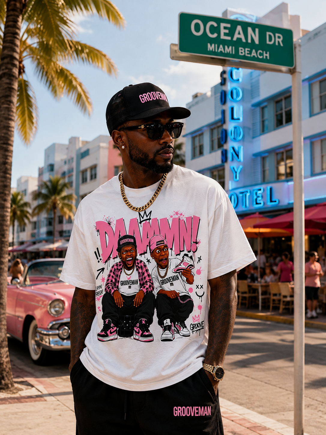 Grooveman DAAAAMN! Pink Graphic T-Shirt – Premium Streetwear Tee