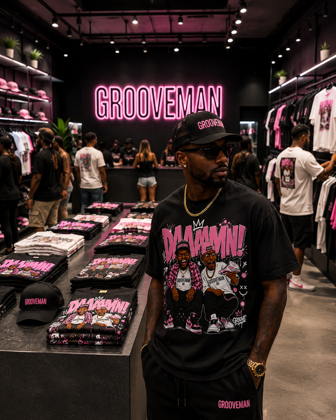 Grooveman DAAAAMN! Pink Graphic T-Shirt – Premium Streetwear Tee