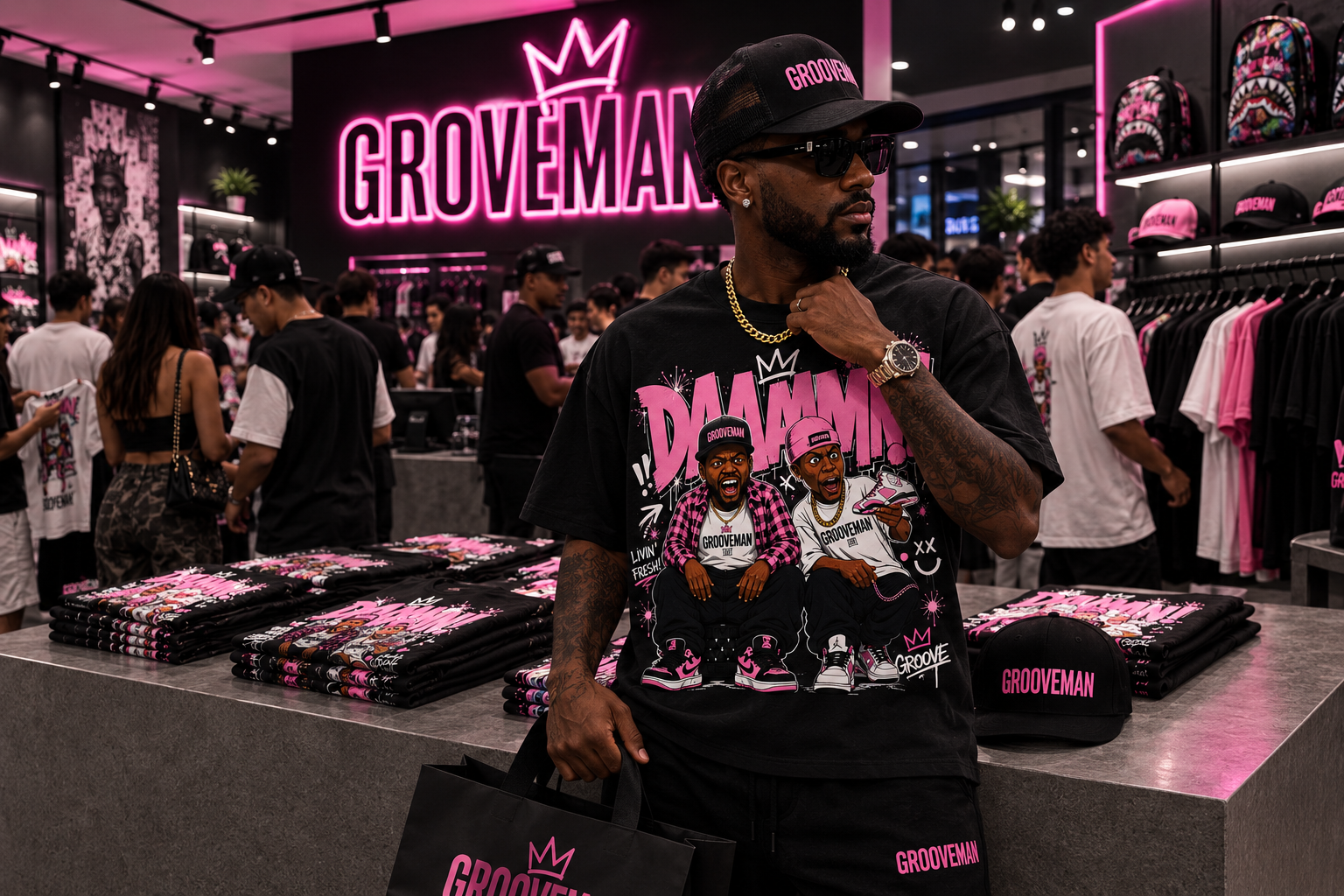 Grooveman DAAAAMN! Pink Graphic T-Shirt – Premium Streetwear Tee