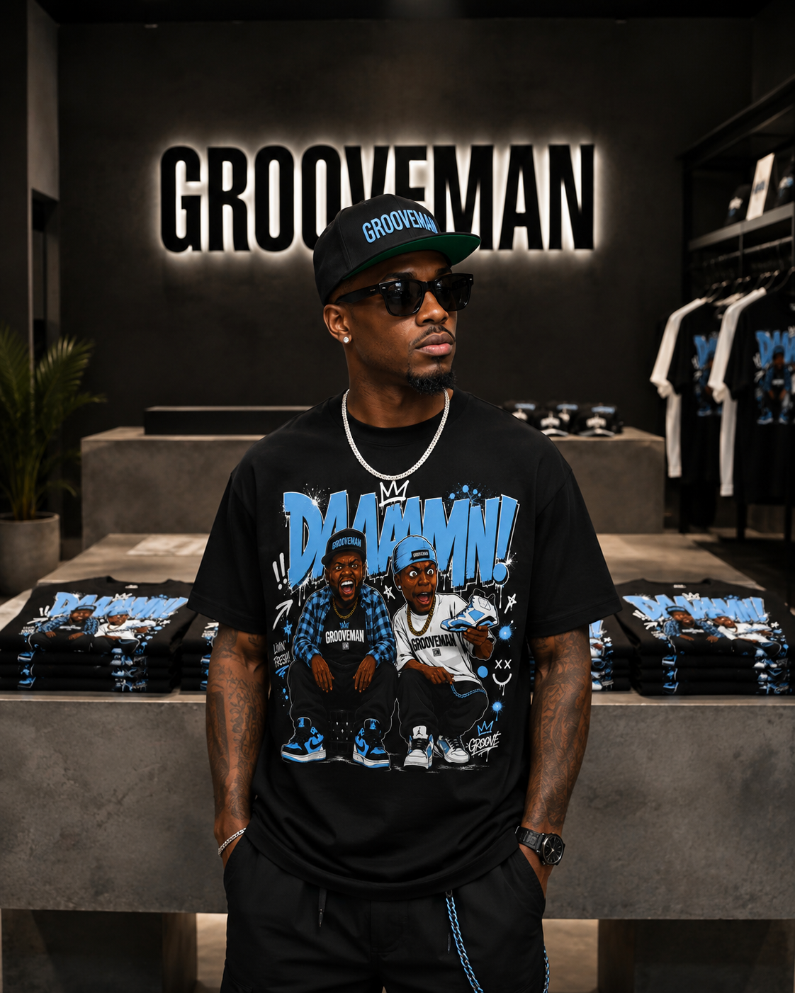 Grooveman DAAAMMN! Carolina Blue Graphic T-Shirt – Premium Streetwear Tee