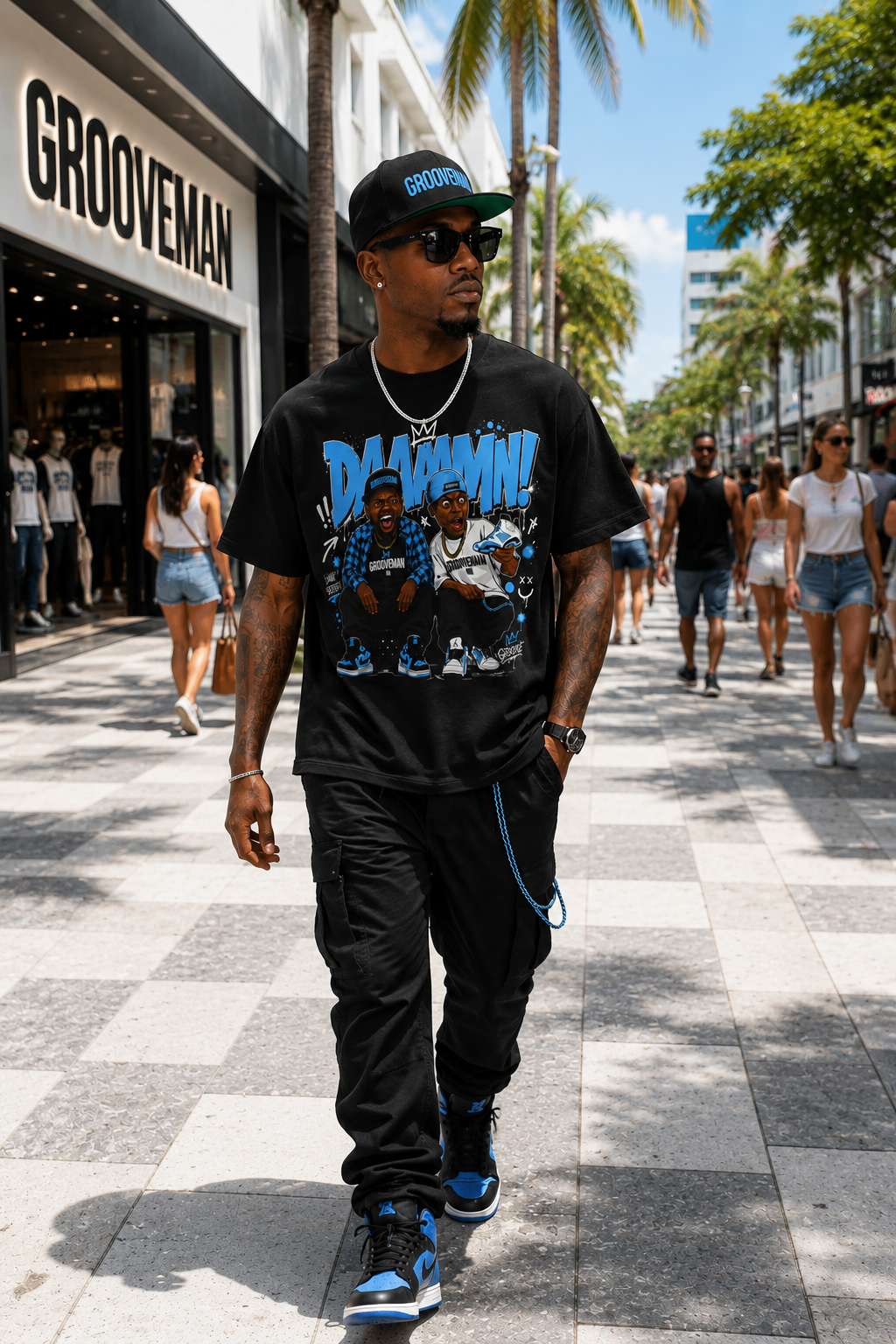 Grooveman DAAAMMN! Carolina Blue Graphic T-Shirt – Premium Streetwear Tee
