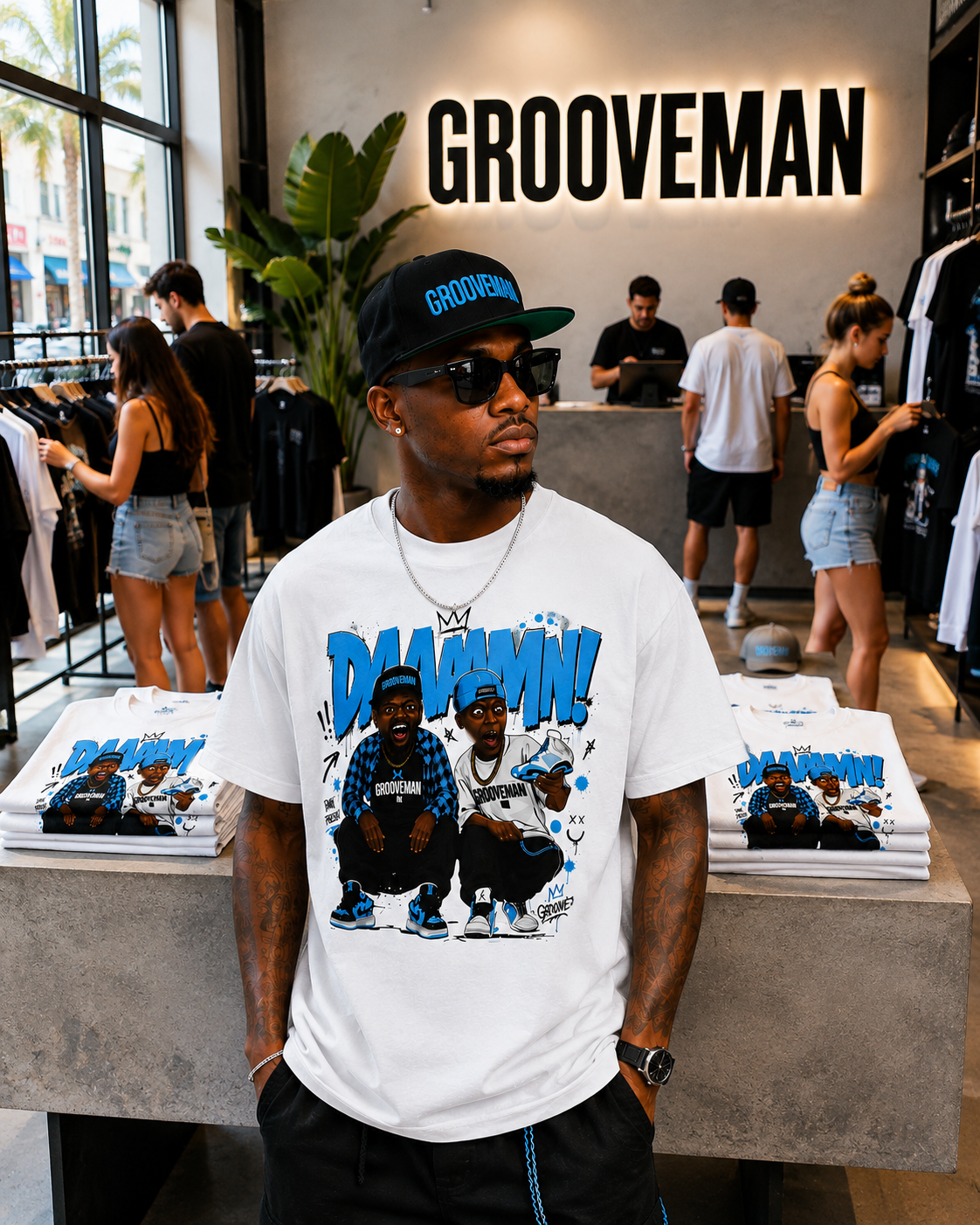 Grooveman DAAAMMN! Carolina Blue Graphic T-Shirt – Premium Streetwear Tee