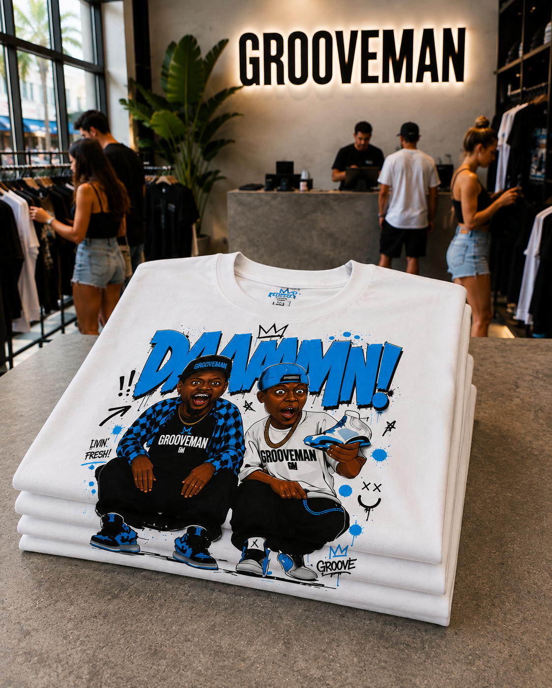 Grooveman DAAAMMN! Carolina Blue Graphic T-Shirt – Premium Streetwear Tee
