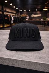 King 3D Embroidered Snapback Hat – Premium Black Streetwear Cap – Grooveman Exclusive