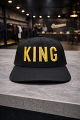 King 3D Embroidered Snapback Hat – Premium Black Streetwear Cap – Grooveman Exclusive