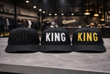 King 3D Embroidered Snapback Hat – Premium Black Streetwear Cap – Grooveman Exclusive