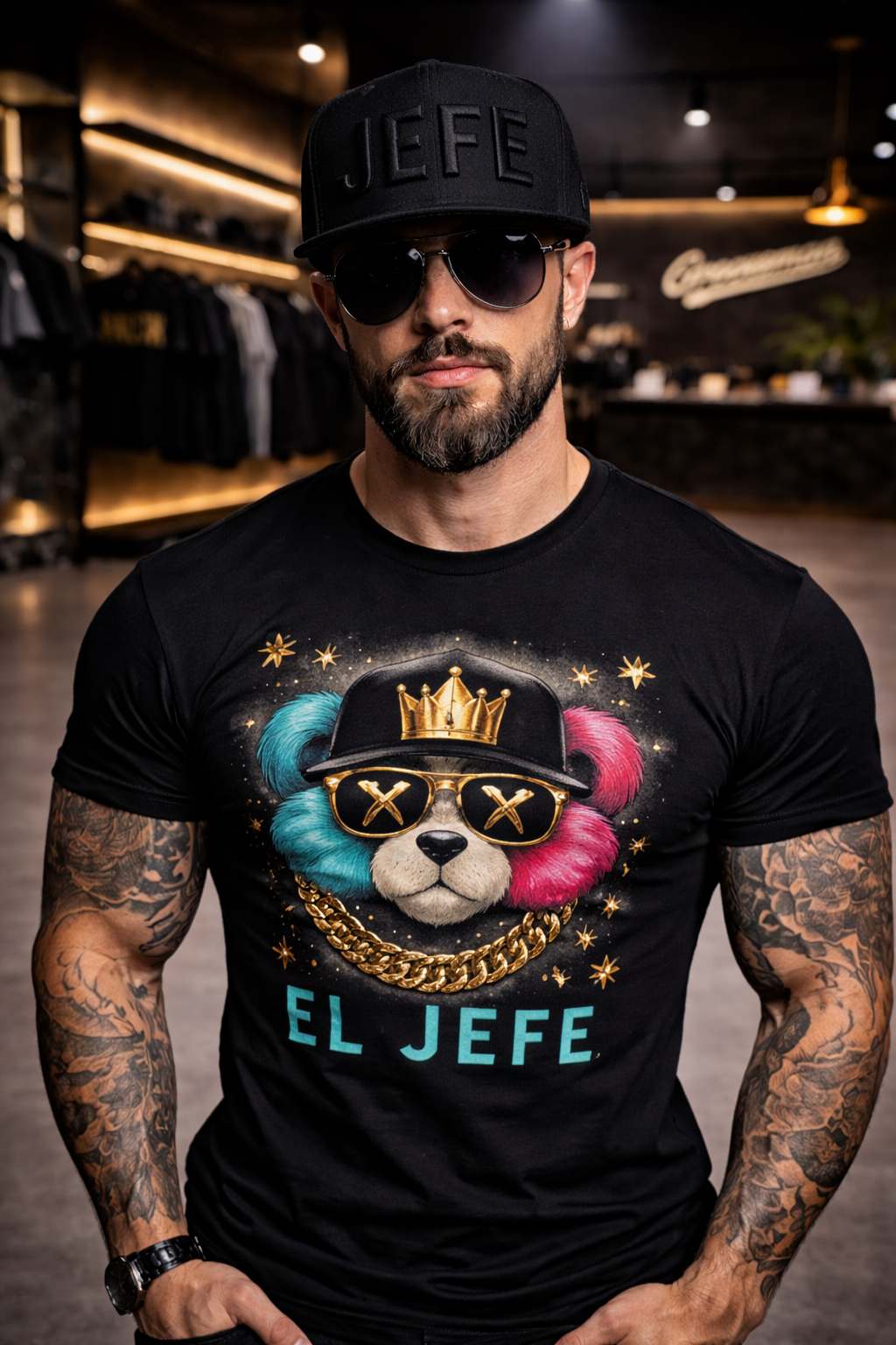 Jefe 3d Snapback – Black, Gold & White Embroidery