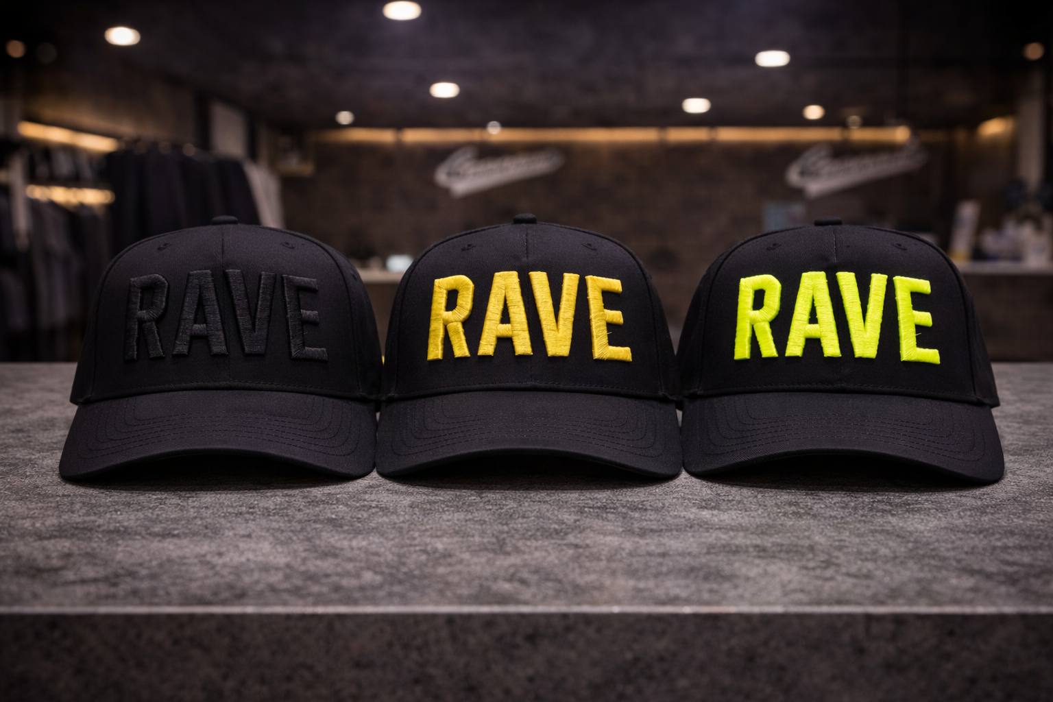 Rave black baseball cap 3D embroidery streetwear edition