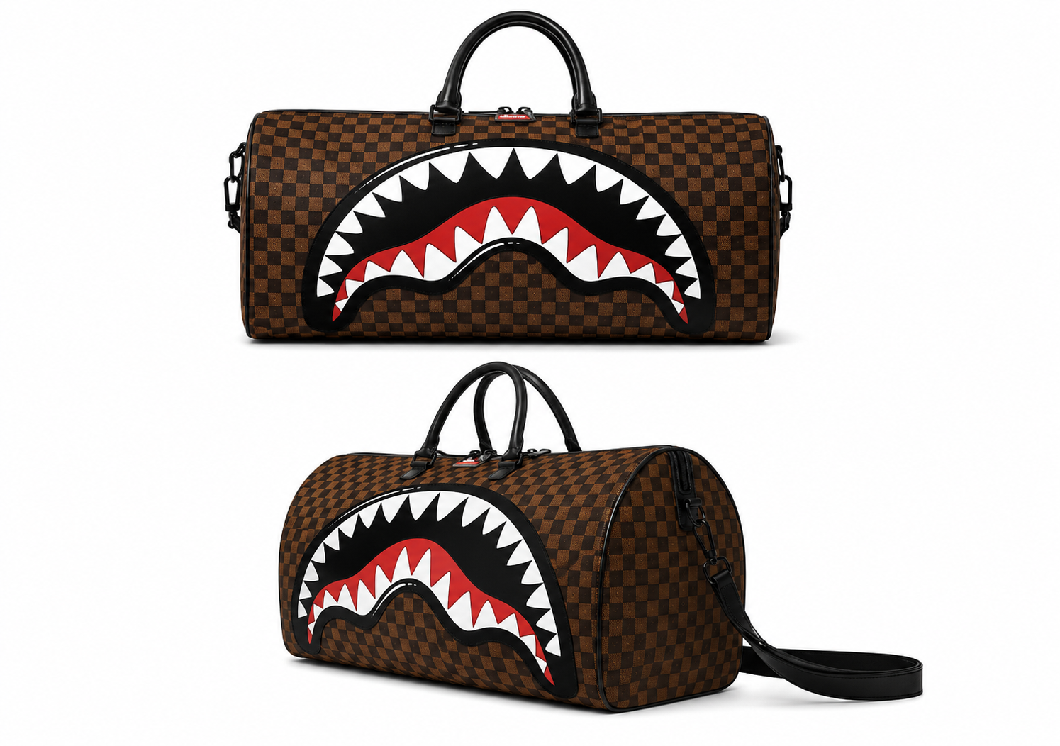 Sprayground  | Shark in Paris WTF Bubbly Brown Check Large Duffle