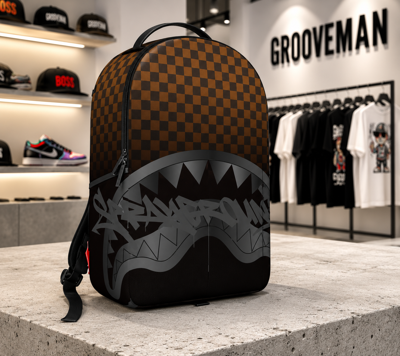 Sprayground Brown Check Ghost Drip Backpack