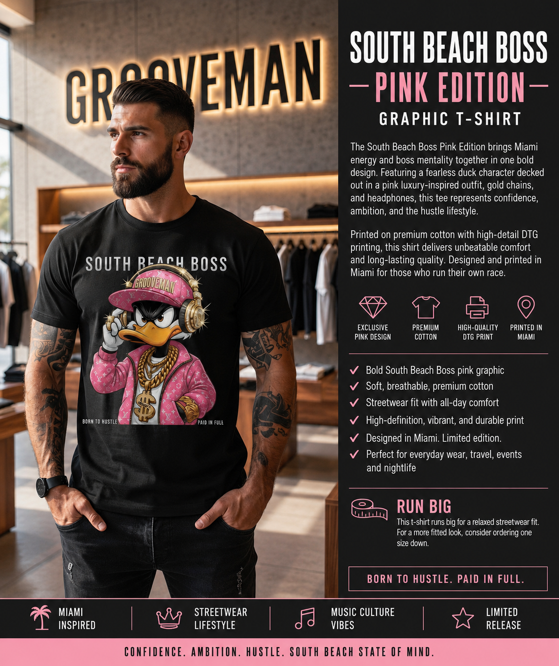 South Beach Boss Pink Edition Graphic T-Shirt – Limited Miami Streetwear Tee