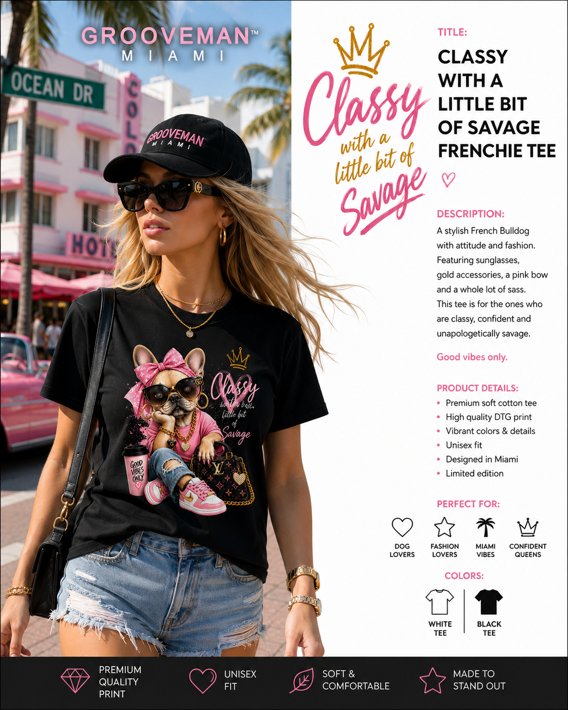 Classy Frenchie Graphic Tee | Women's Fashion Dog T-Shirt