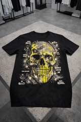Rhinestone Skull Graphic T-Shirt – Neon Yellow Bling Streetwear Tee | Grooveman