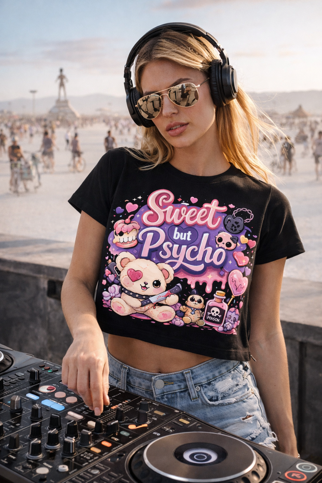 Sweet But Psycho Crop T-Shirt – Cute Teddy Graphic Baby Pink Streetwear Tee | Grooveman Exclusive