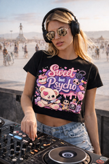 Sweet But Psycho Crop T-Shirt – Cute Teddy Graphic Baby Pink Streetwear Tee | Grooveman Exclusive