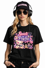Sweet But Psycho Crop T-Shirt – Cute Teddy Graphic Baby Pink Streetwear Tee | Grooveman Exclusive
