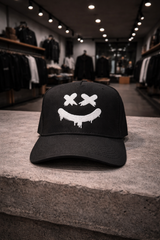 Dripping Smiley Embroidered Hat – Black Streetwear Cap | Grooveman Exclusive