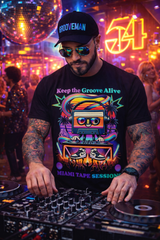 Grooveman “Miami Tape Sessions” Graphic T-Shirt – Retro DJ Cassette Tee
