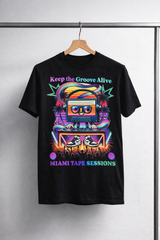 Grooveman “Miami Tape Sessions” Graphic T-Shirt – Retro DJ Cassette Tee