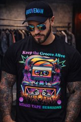 Grooveman “Miami Tape Sessions” Graphic T-Shirt – Retro DJ Cassette Tee