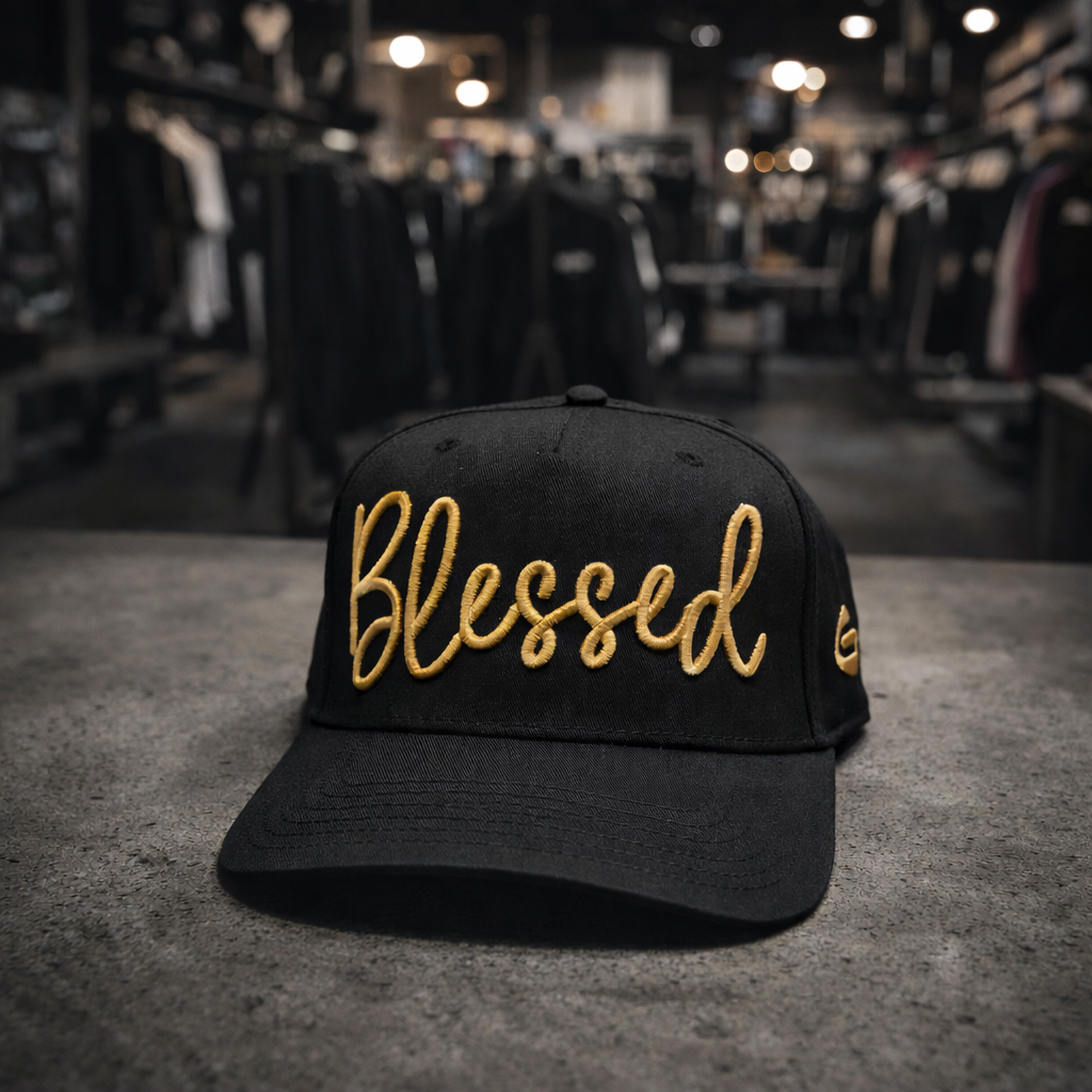 Blessed 3D Embroidered Snapback Hat – Black Streetwear Cap