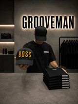 BOSS Black Cap with Gold 3D Embroidery – Premium Adjustable Streetwear Hat | Grooveman