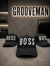 BOSS Black Cap with Gold 3D Embroidery – Premium Adjustable Streetwear Hat | Grooveman