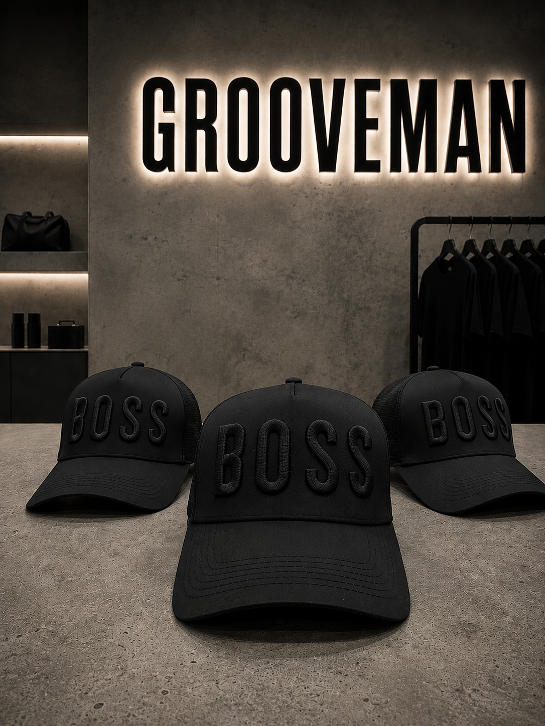 BOSS Black Cap with Gold 3D Embroidery – Premium Adjustable Streetwear Hat | Grooveman