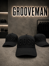 BOSS Black Cap with Gold 3D Embroidery – Premium Adjustable Streetwear Hat | Grooveman