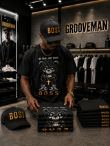 BOSS Black Cap with Gold 3D Embroidery – Premium Adjustable Streetwear Hat | Grooveman